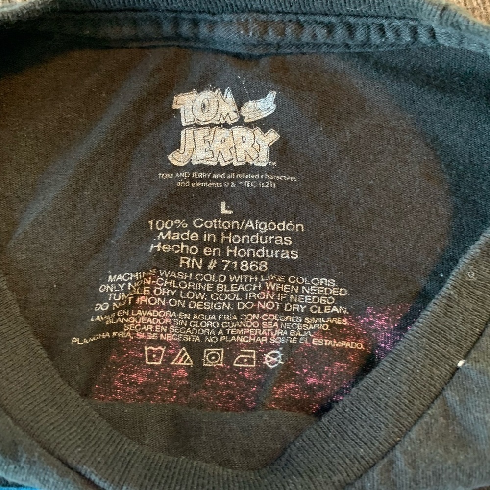 Vintage Disney Tom and Jerry Tee Top T-shirt Black Pink Size L - Picture 10 of 12